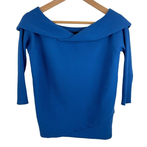 Black Label by Chico's Petite Blue Fold-Over Ribbed Sweater Womens Size 1 - Picture 1 of 9